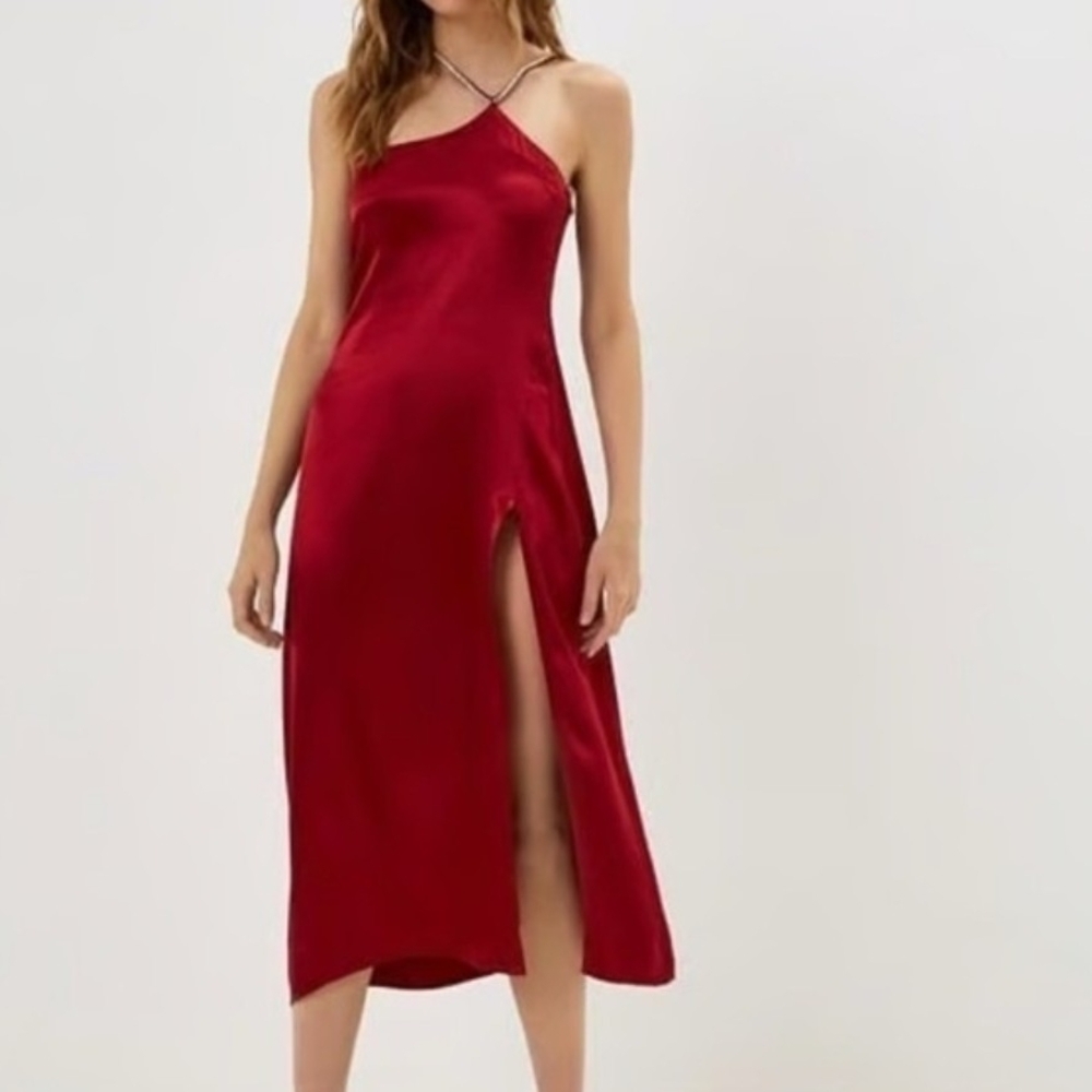 Sexy Red Satin Prom Dress For Love & Lemons Midi Iridescent Rhinestone Straps